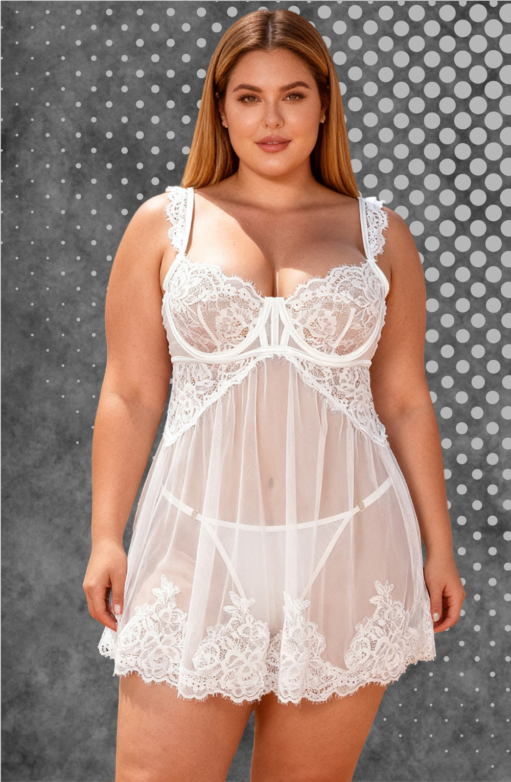 YesX White Lace Sheer Plus Size Babydoll